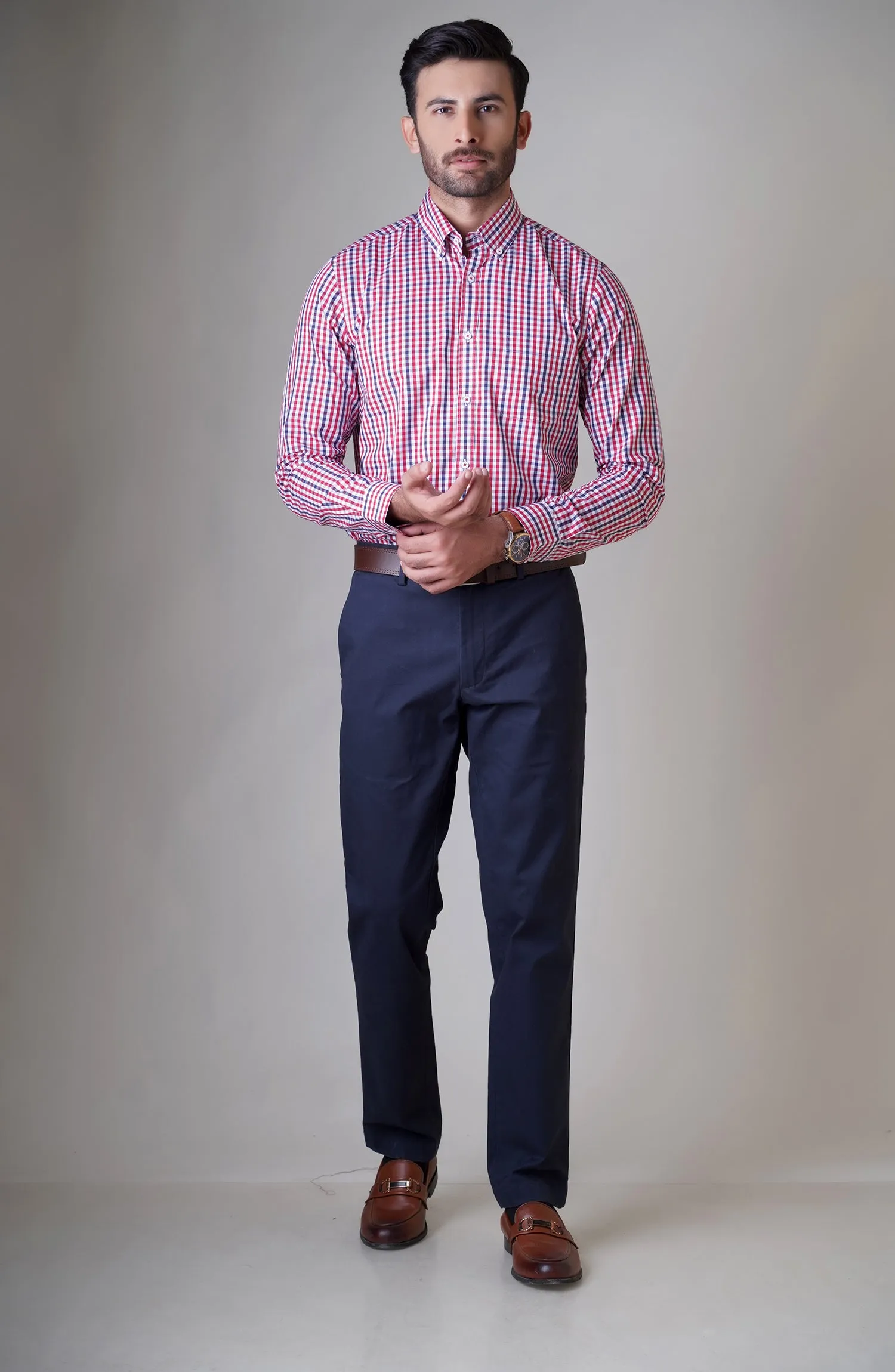 Red/Navy Full Sleeves Cotton Shirt