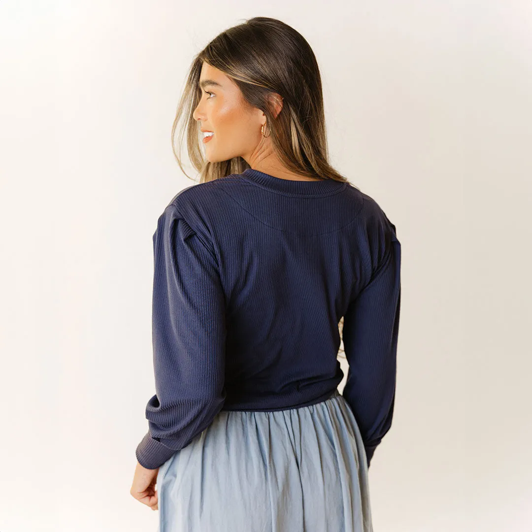 Serena Top, Navy Rib