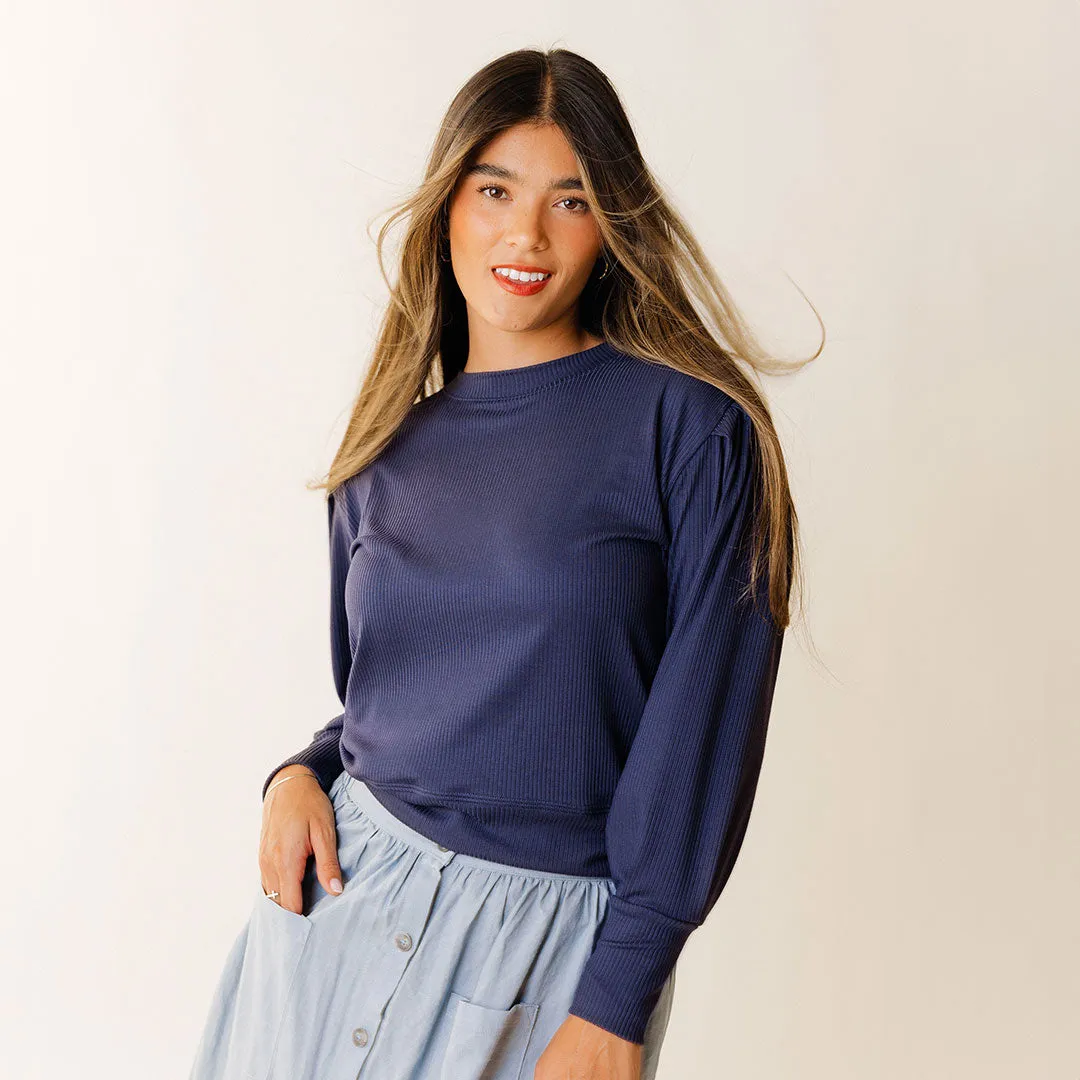 Serena Top, Navy Rib