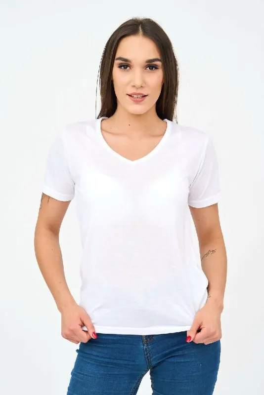 Short-Sleeved V Neck Women's T Shirt in White!