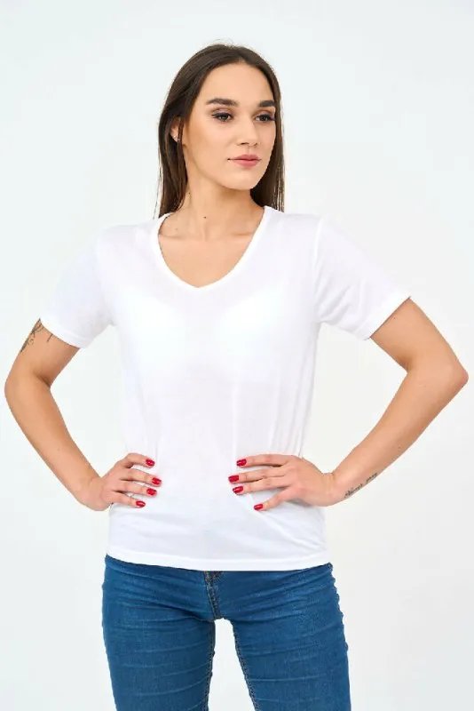 Short-Sleeved V Neck Women's T Shirt in White!