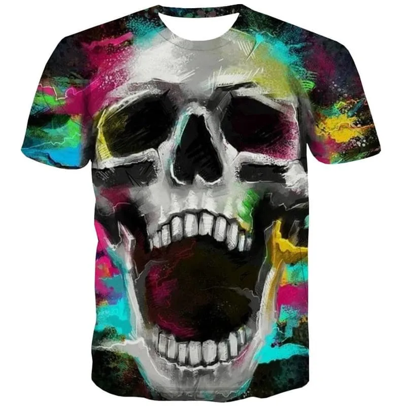 Skull T shirt Men Graffiti Anime Clothes Colorful T-shirts 3d Pigment Funny T shirts