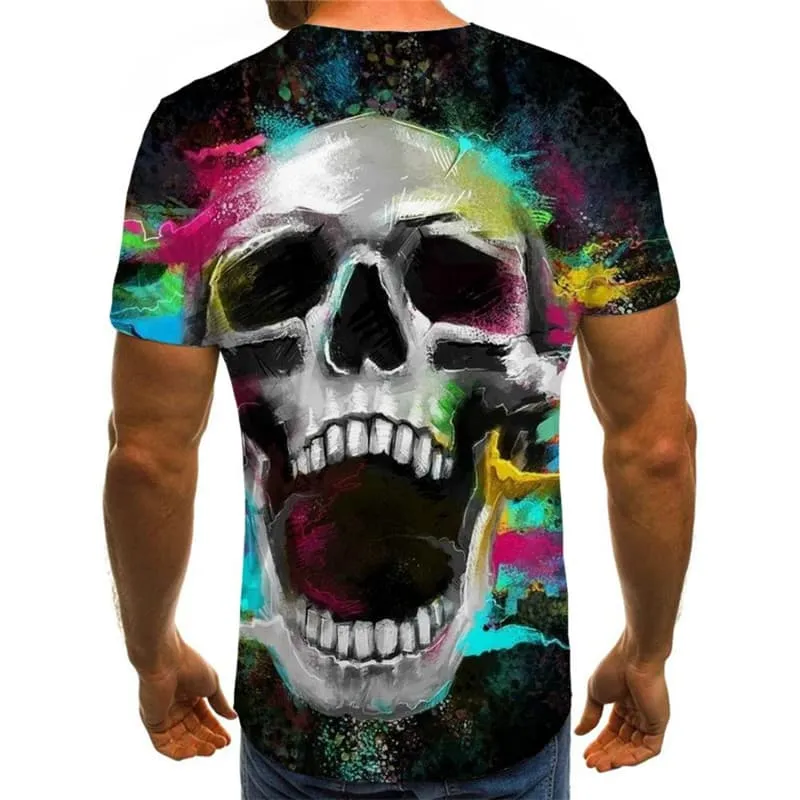 Skull T shirt Men Graffiti Anime Clothes Colorful T-shirts 3d Pigment Funny T shirts