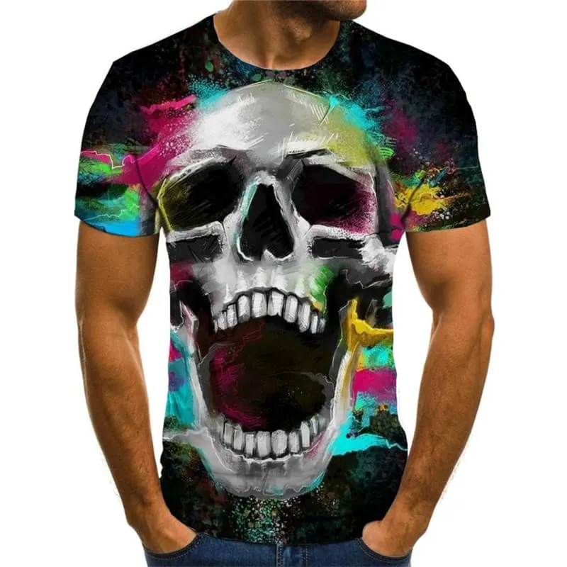 Skull T shirt Men Graffiti Anime Clothes Colorful T-shirts 3d Pigment Funny T shirts