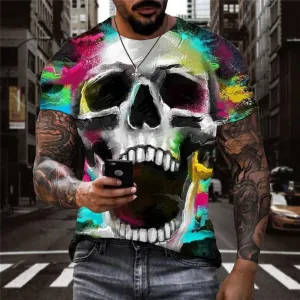 Skull T shirt Men Graffiti Anime Clothes Colorful T-shirts 3d Pigment Funny T shirts