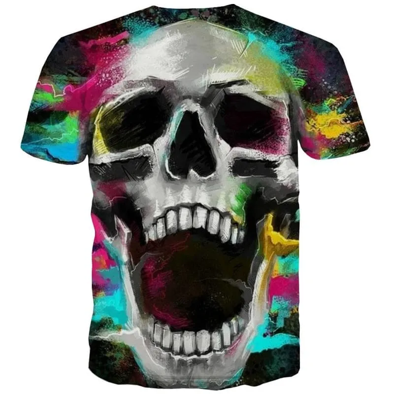 Skull T shirt Men Graffiti Anime Clothes Colorful T-shirts 3d Pigment Funny T shirts