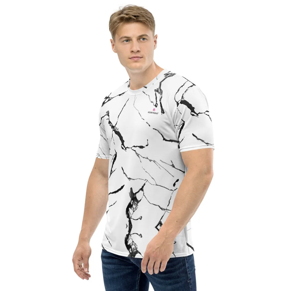 White Marble Print Men's T-shirt, Designer Marbled Pattern Printed Luxury Tees-Made in USA/EU