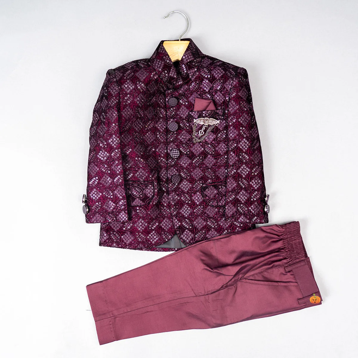 Wine Sequin Embroidered Jodhpuri Suit for Boys