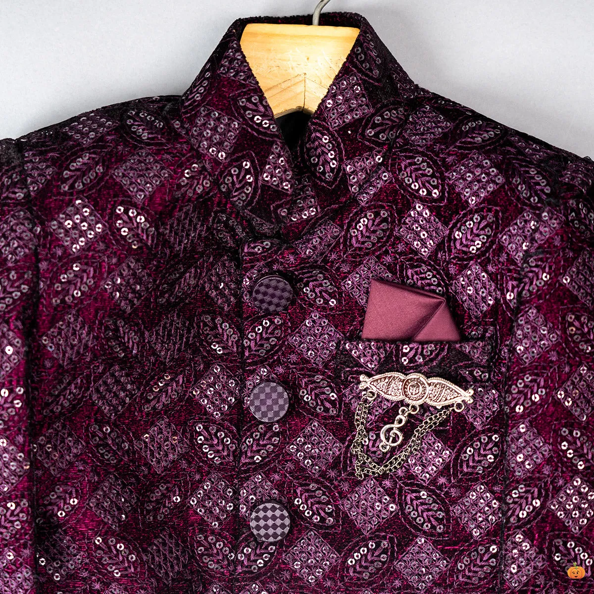 Wine Sequin Embroidered Jodhpuri Suit for Boys