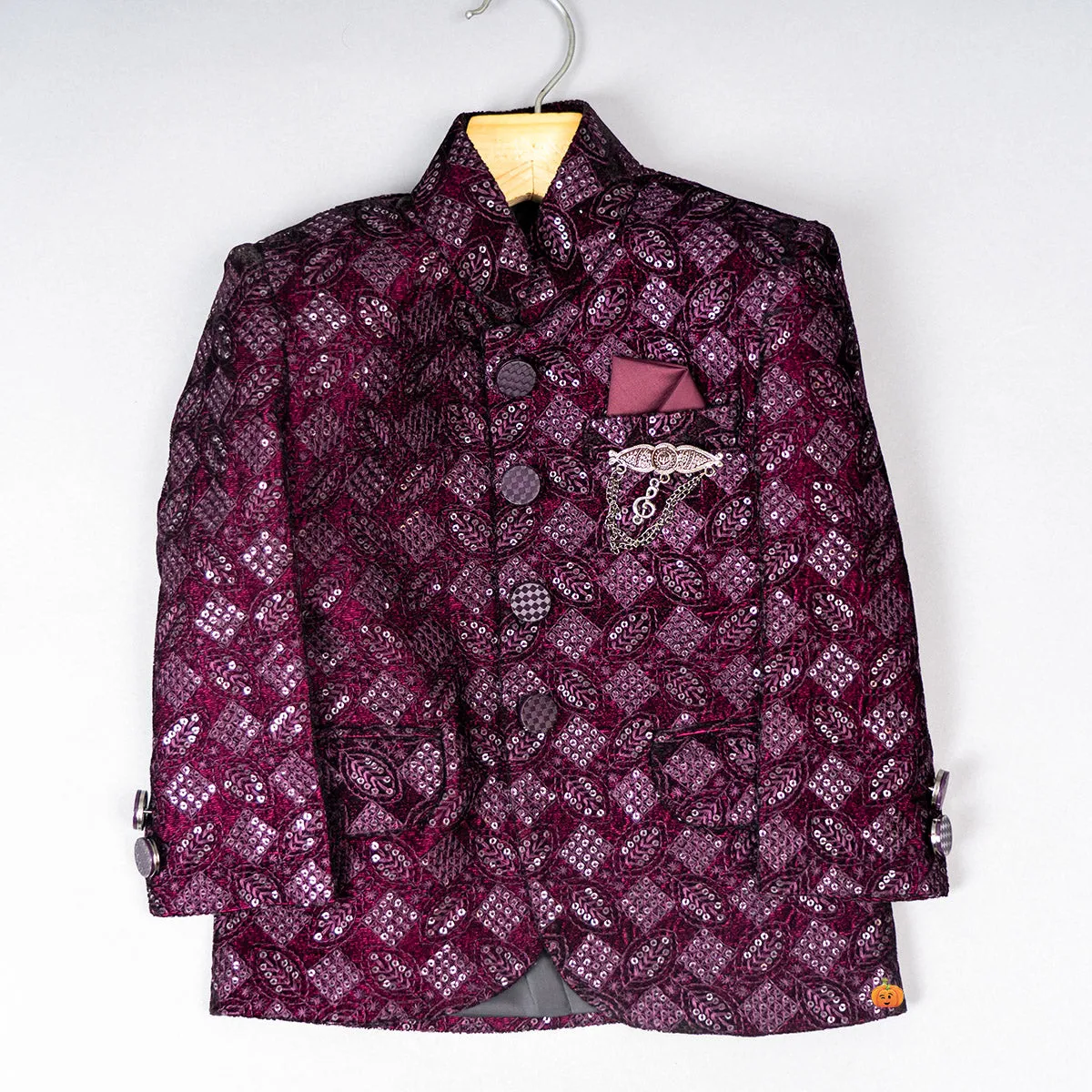 Wine Sequin Embroidered Jodhpuri Suit for Boys