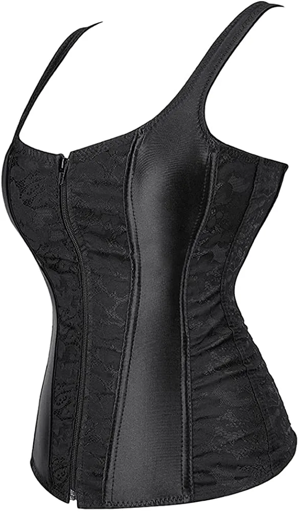 Women Sexy Boned Lace up Corsets and Strap Bustiers Top Overbust Shaper