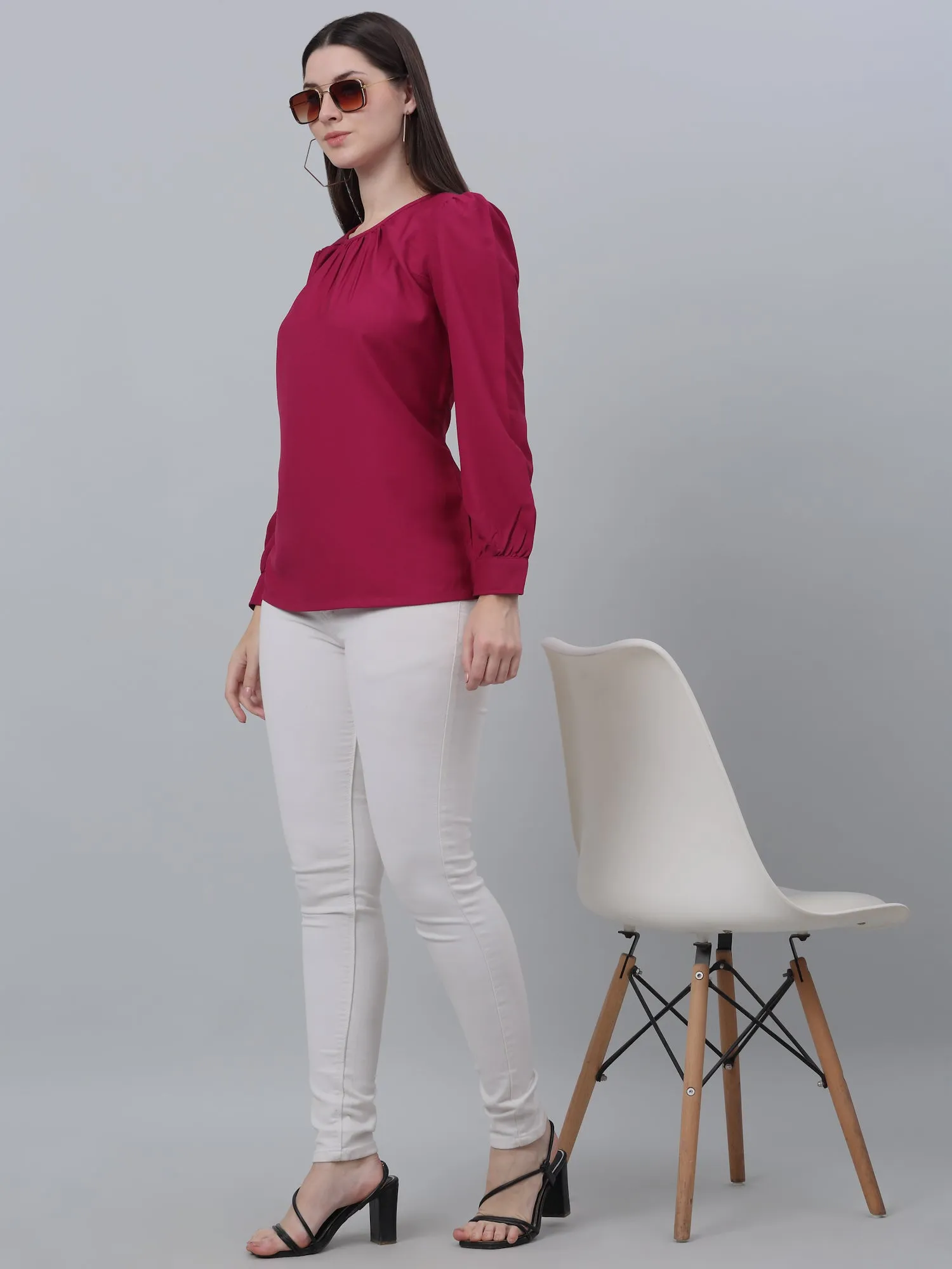 Women's Casual  Pink Solid Round neck Tunic