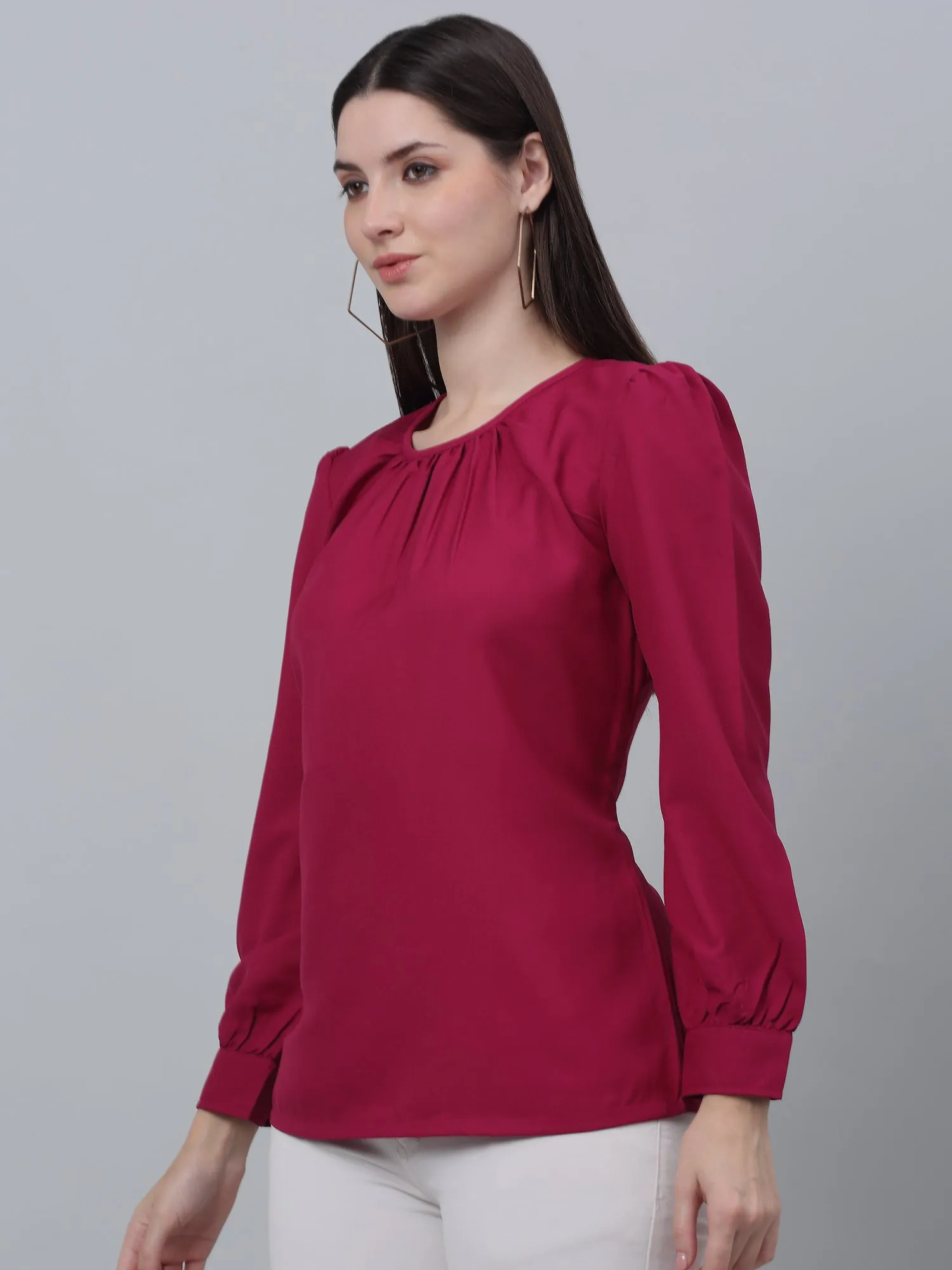 Women's Casual  Pink Solid Round neck Tunic