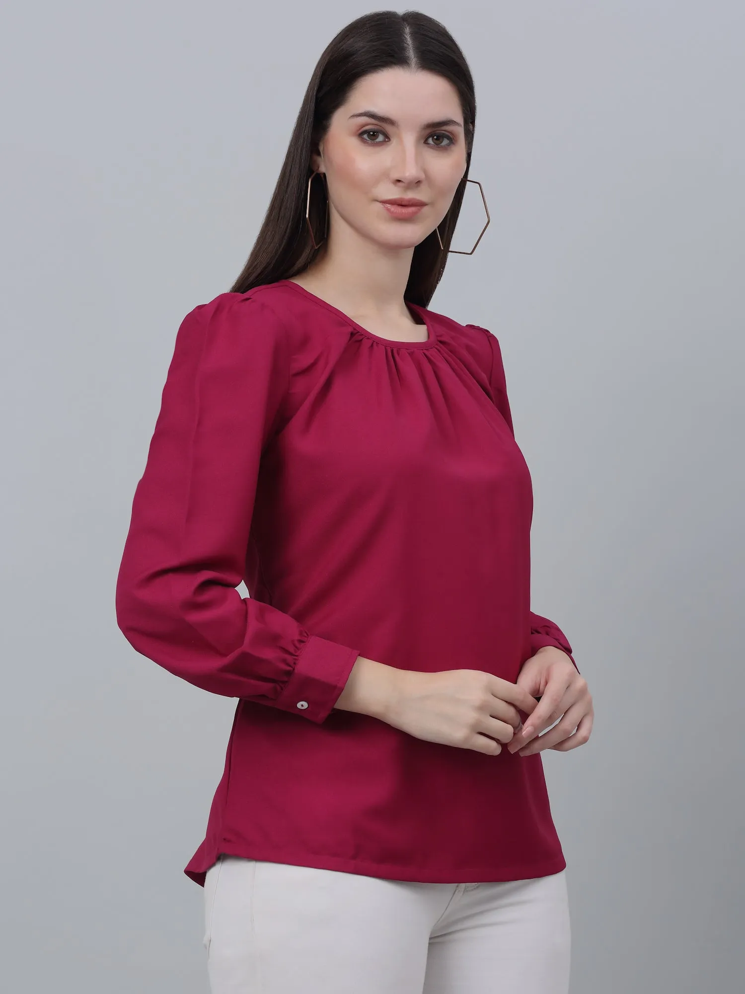 Women's Casual  Pink Solid Round neck Tunic