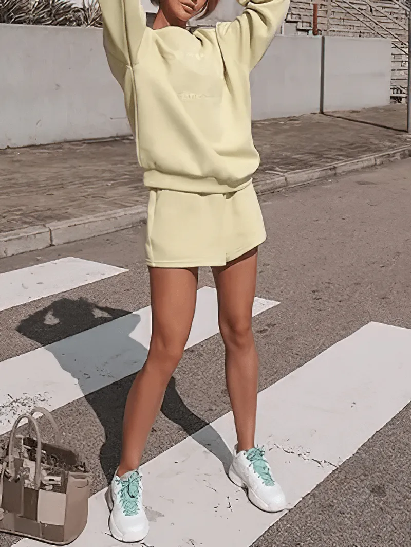 Women's Letter Embroidery Solid Color Sweatshirts and Shorts - SF1588