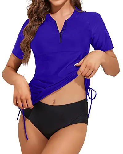 Women's Short Sleeve Rash Guard Upf50 Swimsuit-Royal Blue