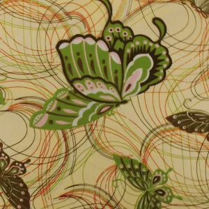 Yellow-Brown-Multi Butterfly Printed Cotton Batiste Woven Fabric