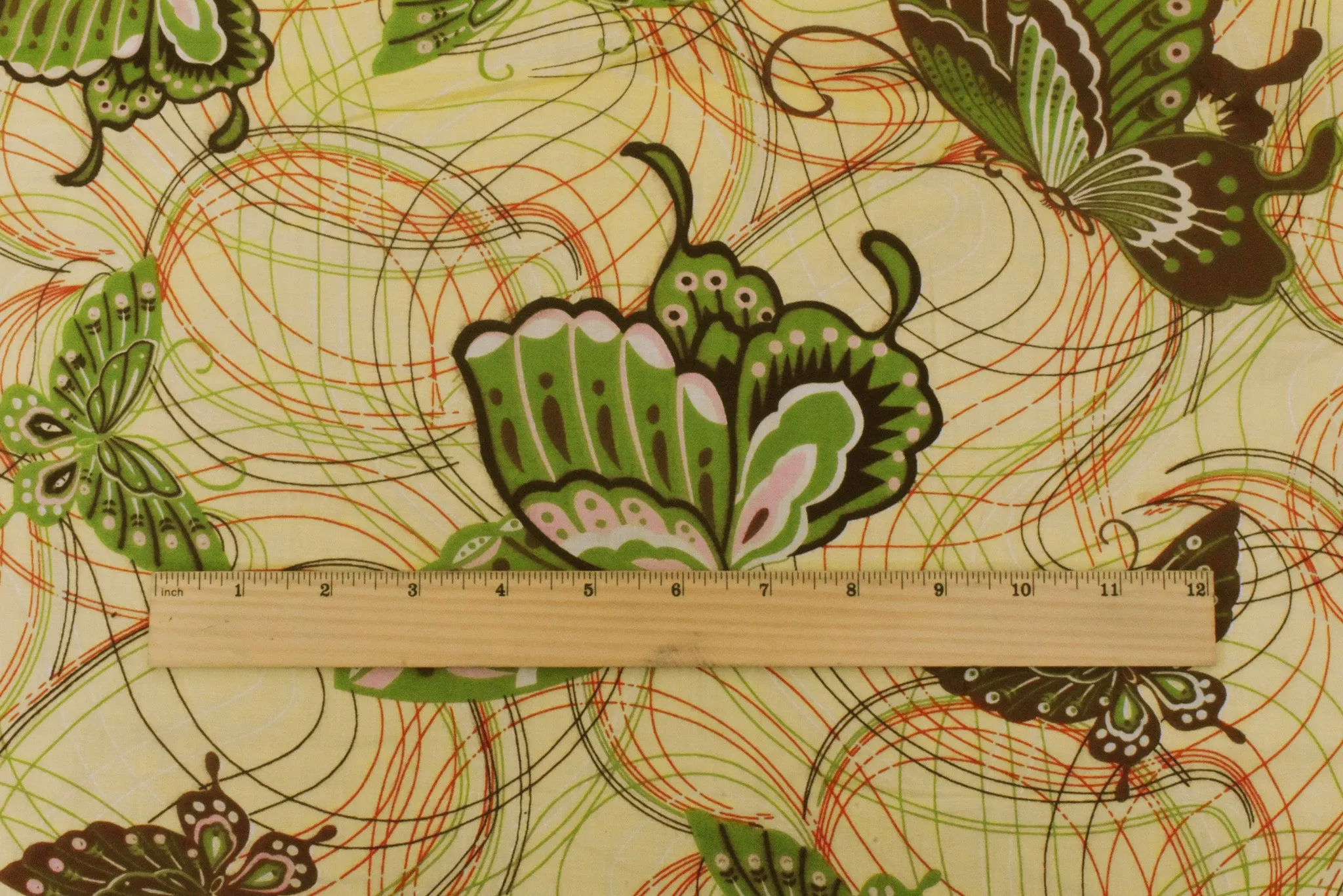 Yellow-Brown-Multi Butterfly Printed Cotton Batiste Woven Fabric