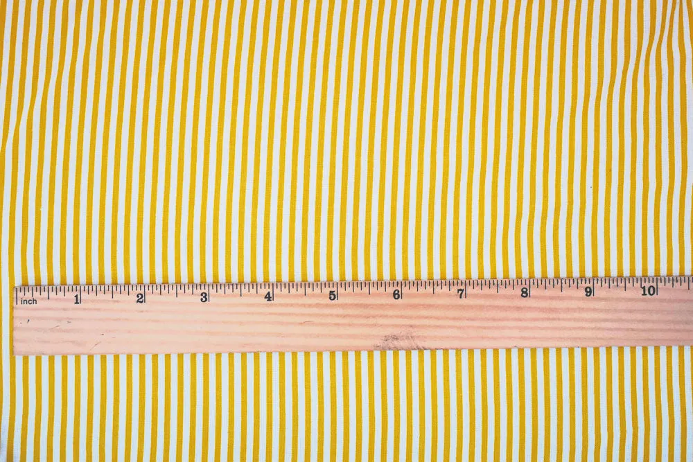 Yellow-White Rayon Stripe Printed Challis Woven Fabric