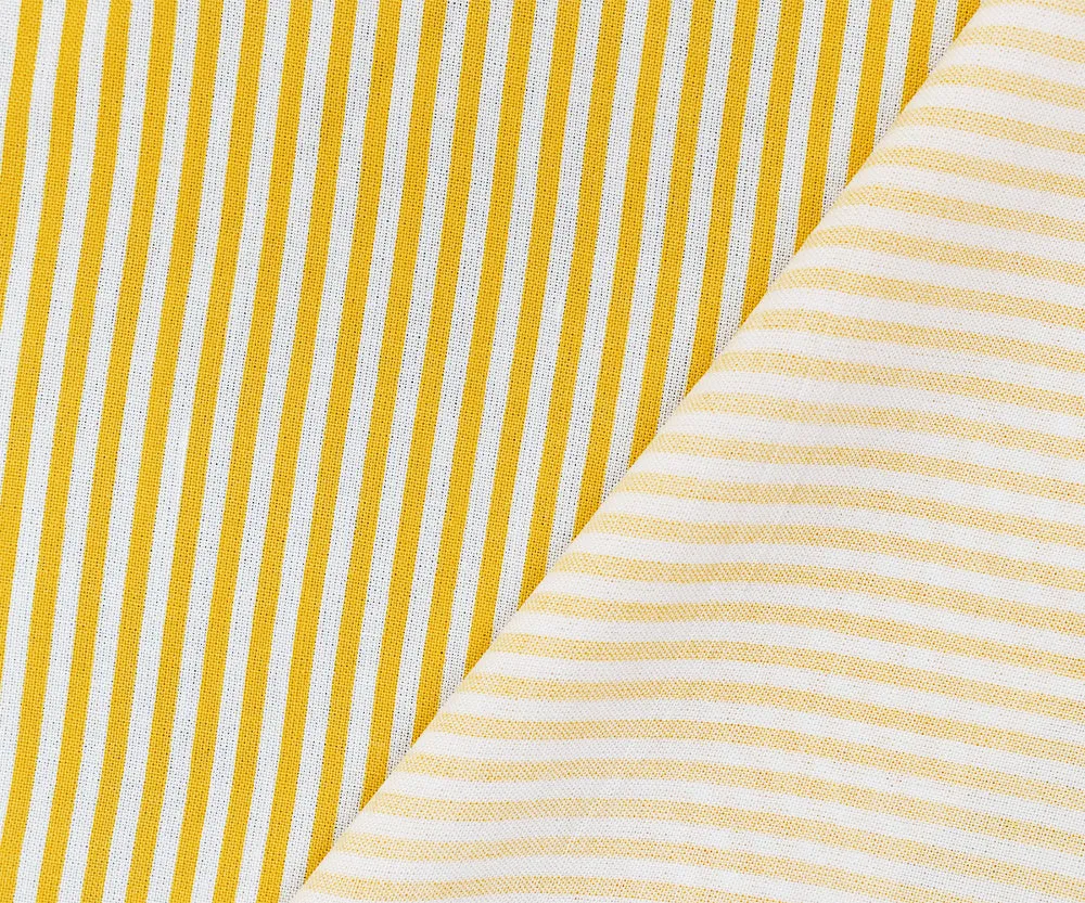 Yellow-White Rayon Stripe Printed Challis Woven Fabric